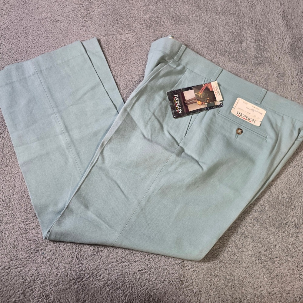 Thomson Mens 36x30 Pleated Trousers Seafoam‎ Green Vintage Cotton Deadstock USA